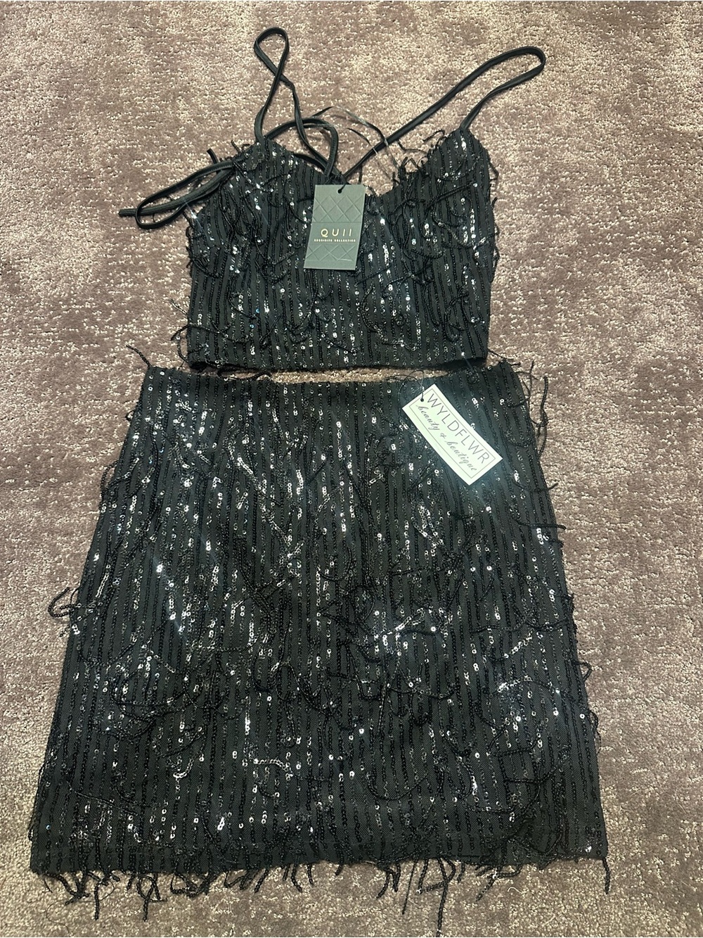 Black Sequin Crop Top and Skirt Set - WYLD FWJR Collaboration